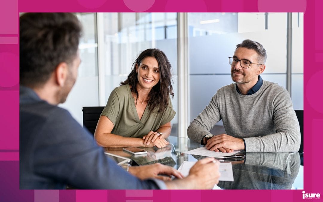 how i became an insurance broker - Smiling mature couple meeting with bank manager for investment. Beautiful mid adult woman with husband listening to businessman during meeting in conference room in modern office. Happy middle aged couple meeting loan advisor to buy a new home.