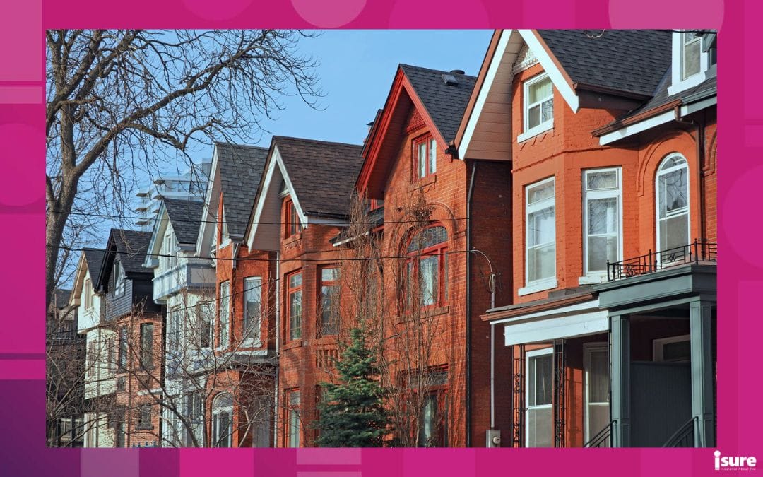 renters vs homeowners insurance - Row of old Victorian style brick houses with gables