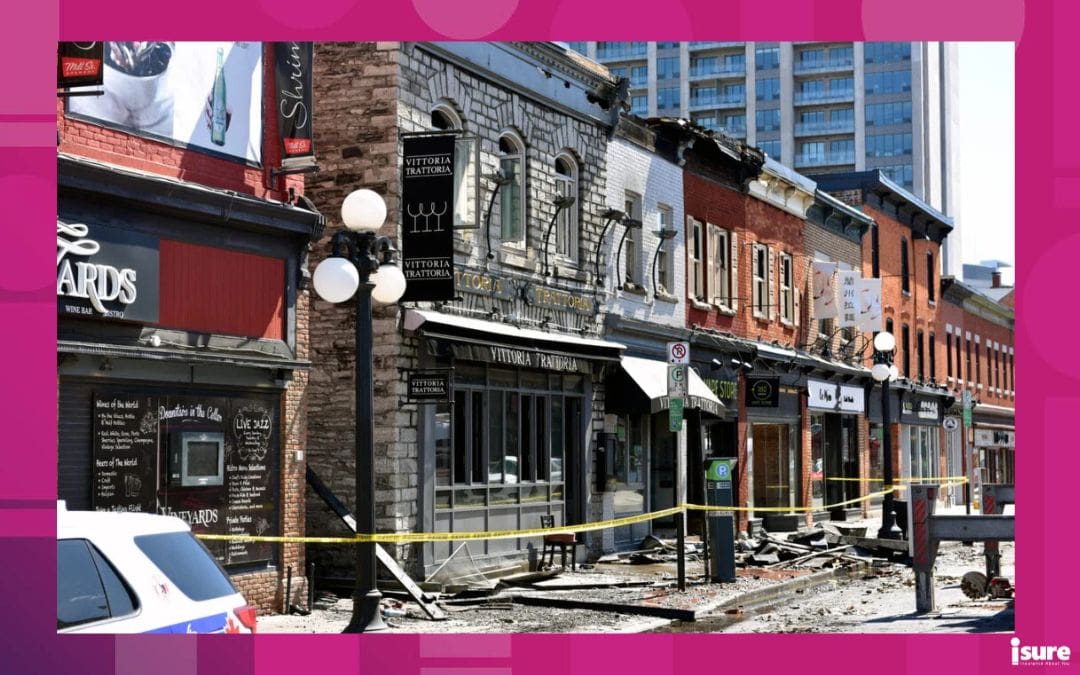 Ottawa, Canada - April 13, 2019: William Street in the Byward Market still closed after Vittoria Trattoria caught on fire and spread to other heritage buildings the day before. Business Interruption Insurance