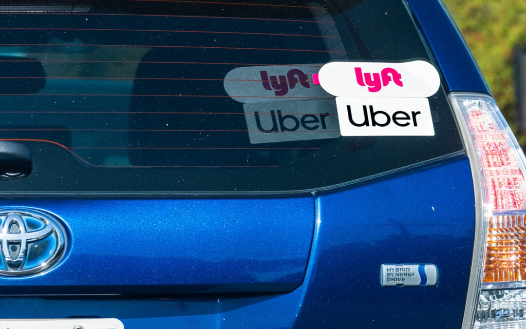 Oct 10, 2019 Mountain View / CA / USA - Toyota Prius Hybrid vehicle offering rides for UBER and LYFT in San Francisco Bay Area - Uber and ride-sharing
