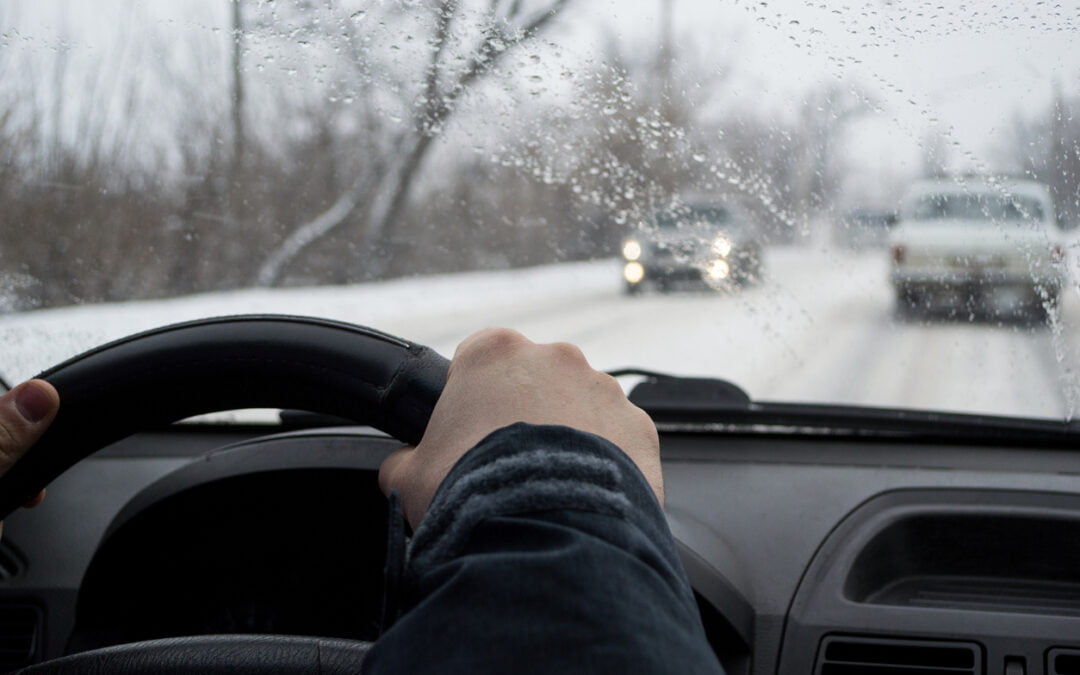 Concept of bad weather and dangerous on the road in winter - blizzard