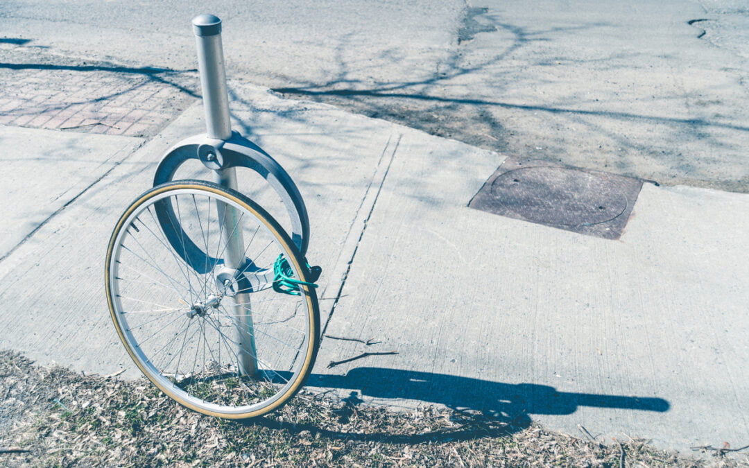 Bike theft with locked wheel in Ottawa, Canada (vintage filter) - keep your bicycle safe