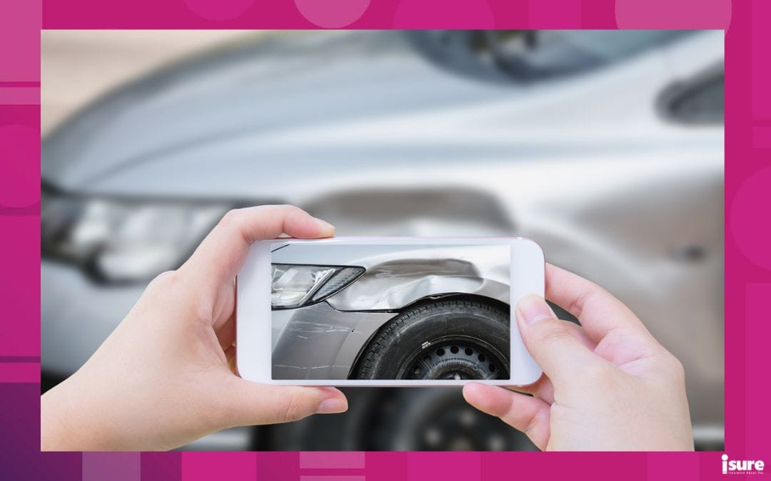 hit and run accident - woman using mobile smartphone take photo car crash accident of the damage to the car for accident insurance