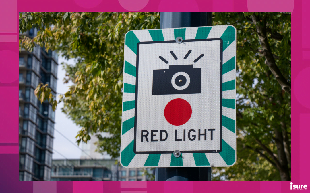 close up of a red light camera sign in Vancouver