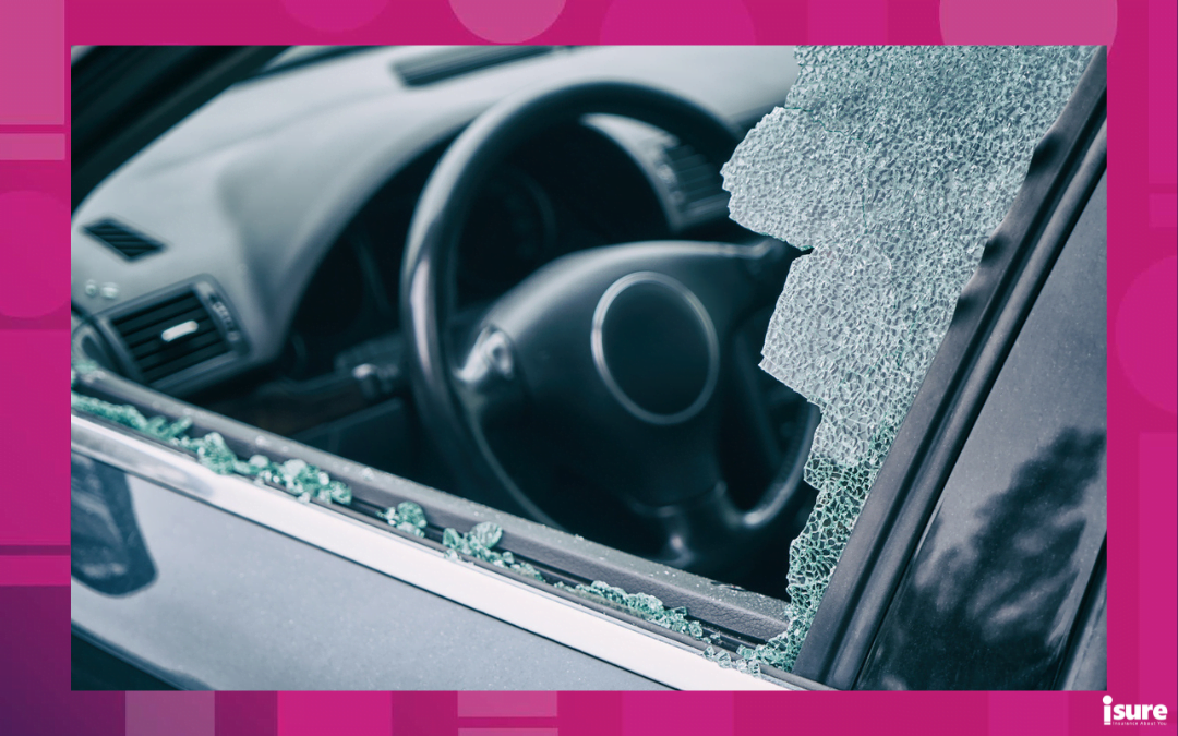 vehicle vandalism - A criminal incident. Hacking the car. Broken left side window of a car