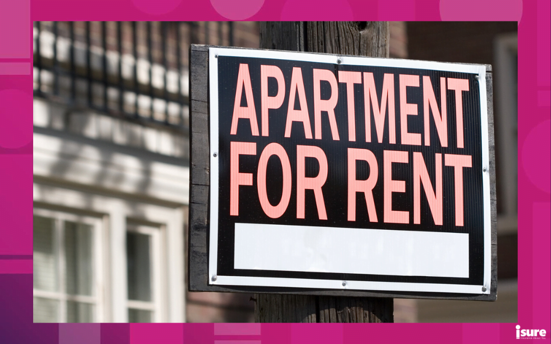 renter's insurance during a recession - close-up of a rental sign in front an apartment building