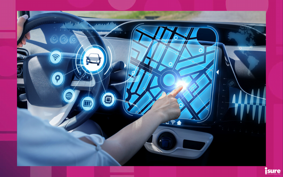 telematics - futuristic vehicle and graphical user interface(GUI). intelligent car. connected car. Internet of Things. Heads up display
