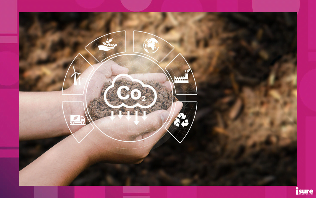 Aviva Net Zero Carbon - The concept of CO2 emissions in the hands of planting soil for the environment Carbon dioxide emissions, global warming, sustainable development and environmental business from renewable energy.