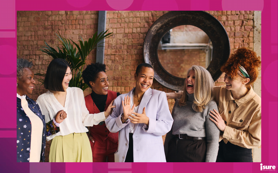 International Women's Day - International Women's Day portrait of cheerful multi ethnic mixed age range businesswomen celebrating