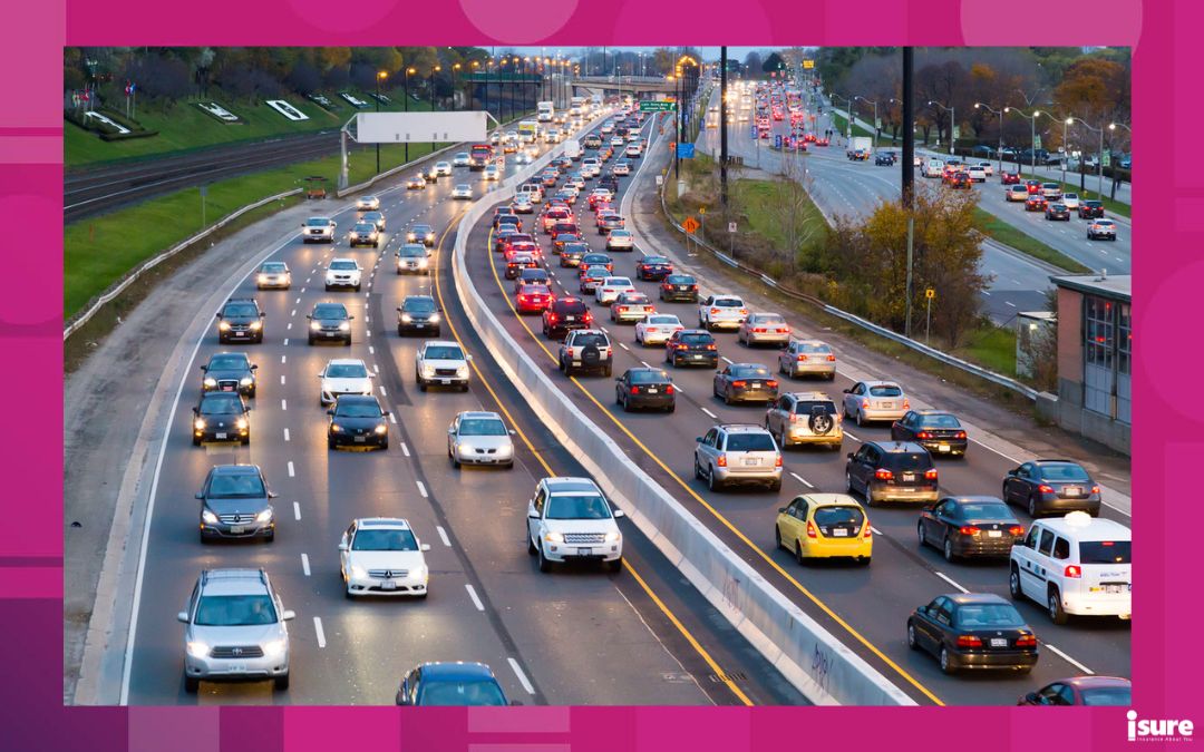 expensive car insurance in ontario - Toronto, Canada - November 11, 2014: A view of traffic on the Gardiner Express at rush hour. Many vehicles can be seen in the image.
