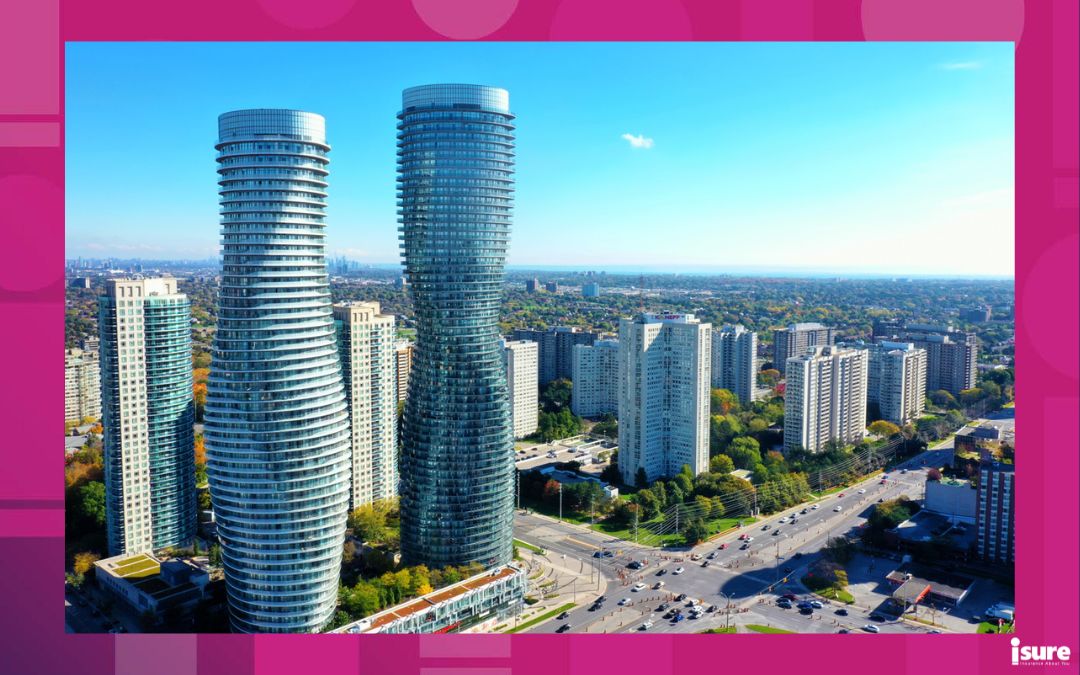 mississauga car insurance rates - An aerial view of the Absolute World Complex in Mississauga, Ontario, Canada. Completed in 2012, it has won multiple design awards. It is nicknamed the Marilyn Monroe buildings