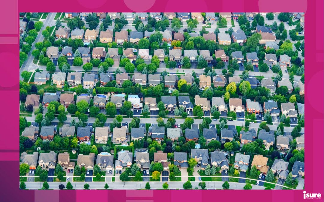 federa; budget 2024 and housing crisis - Aerial view of houses in residential suburb, Toronto, Ontario, Canada. aerial picture from ontario canada 2016