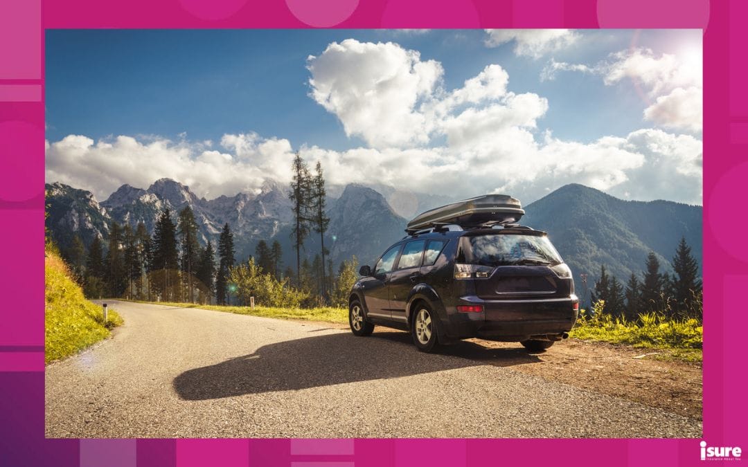 cars for family road trips - car for traveling with a mountain road. Blue sky
