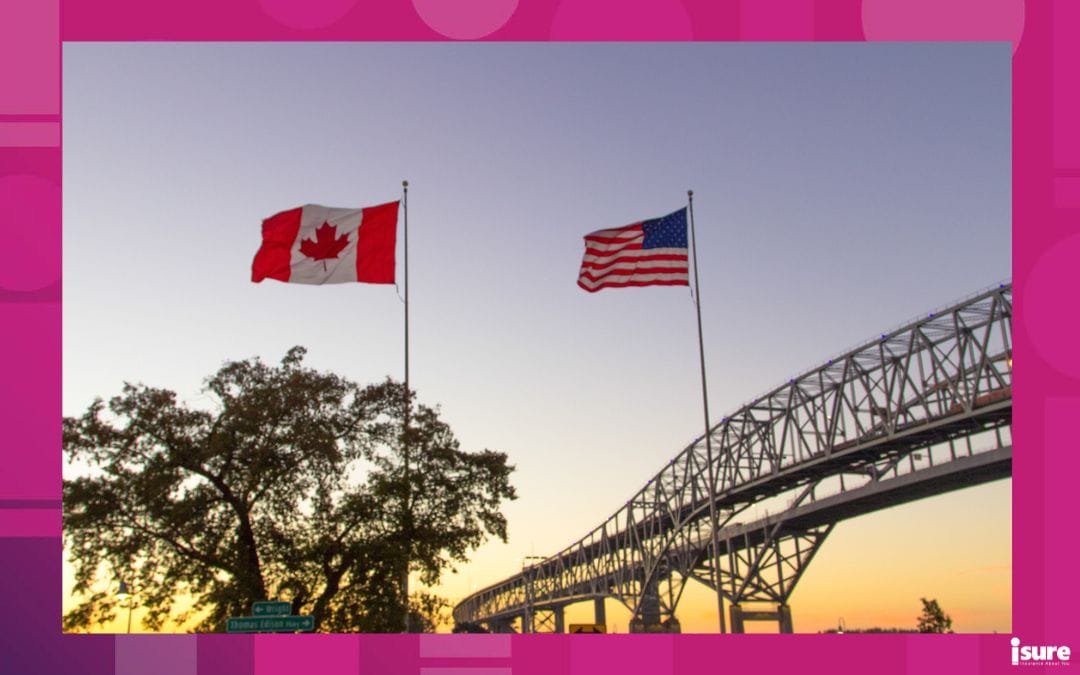 Canadian and American flags at the border between Port Huron and Sarnia. Considering travelling to the U.S.?