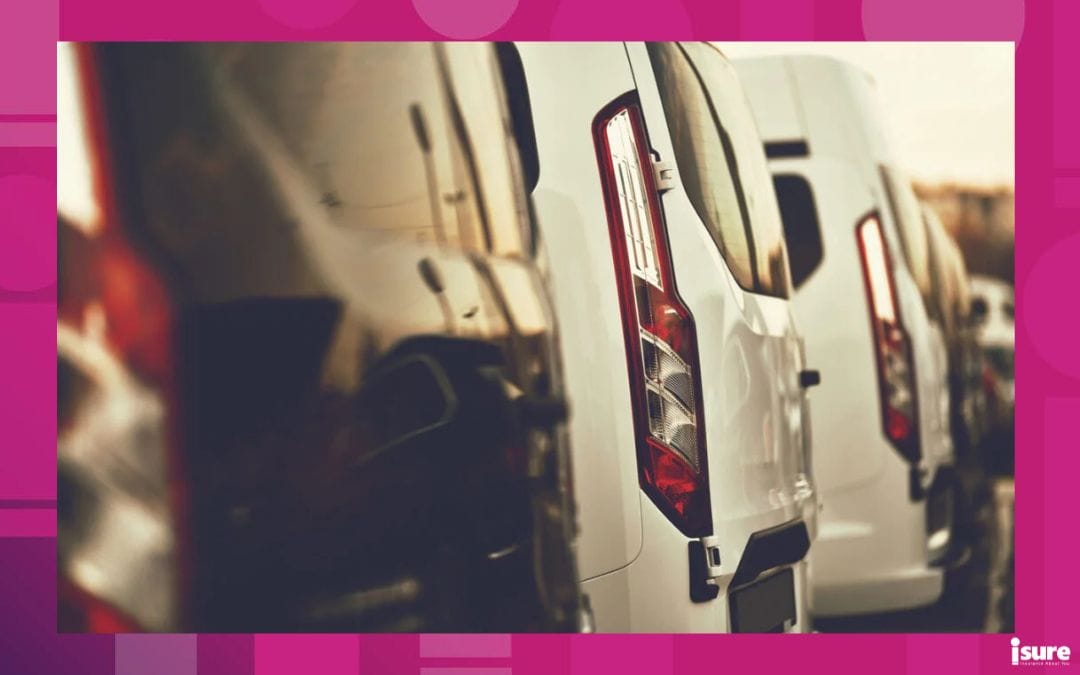 commercial VANs parked in row on dealership parking - commercial auto and fleet insurance