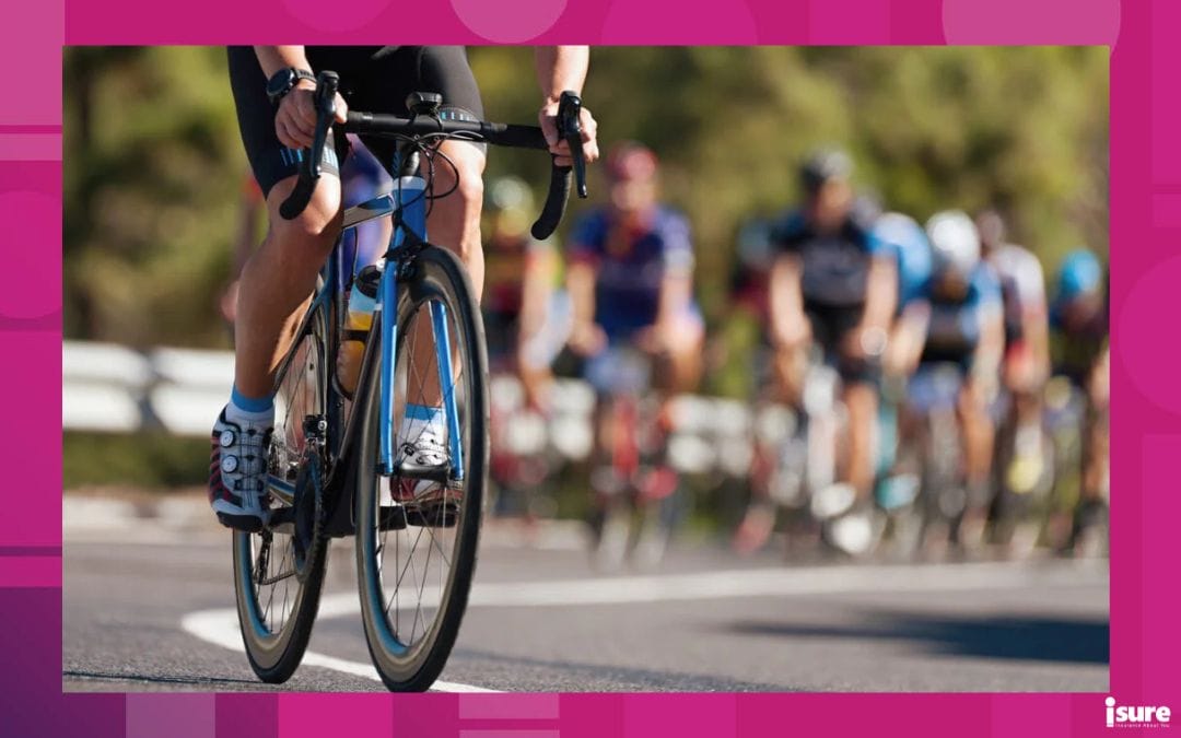 close up of someone on bike waist down in a marathon, in reference to the blog about bikes and home insurance