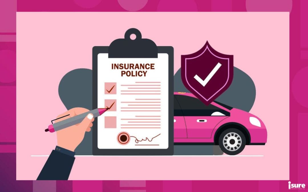 Insurance policy concept. Document report with shield and car, incorporation of Bill 42 on insurance calcuations