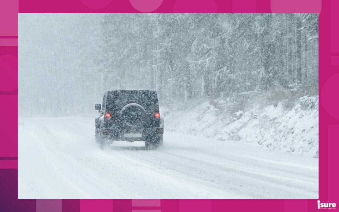 Concept of bad weather and dangerous on the road in winter - blizzard