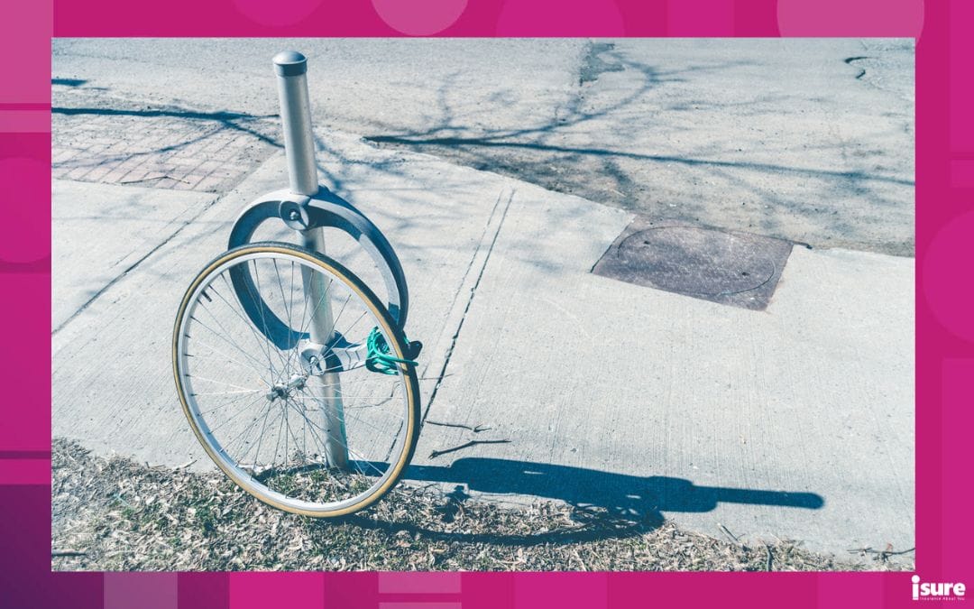 Bike theft with locked wheel in Ottawa, Canada (vintage filter) - keep your bicycle safe