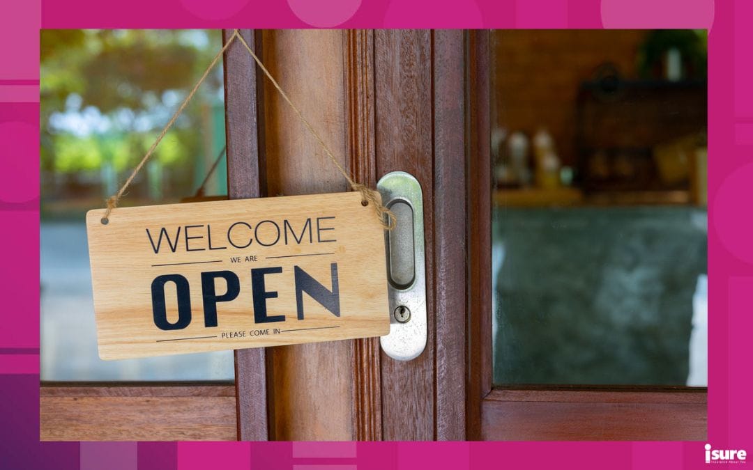 Welcome and open wording on wooden plate as sign in front of the entrance or door of coffee shop, restaurant, bar, pub and grocery store shows advertising message to customer for seasonal business.