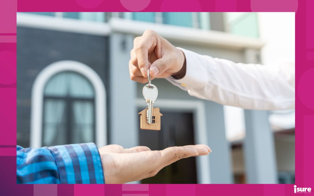 lease, rental and selling home. Real estate agent manager smile holding key for new owner. rent house, Sales, loan credit financial, insurance, Seller, dealer, installment, buy, sell, move in - house swapping