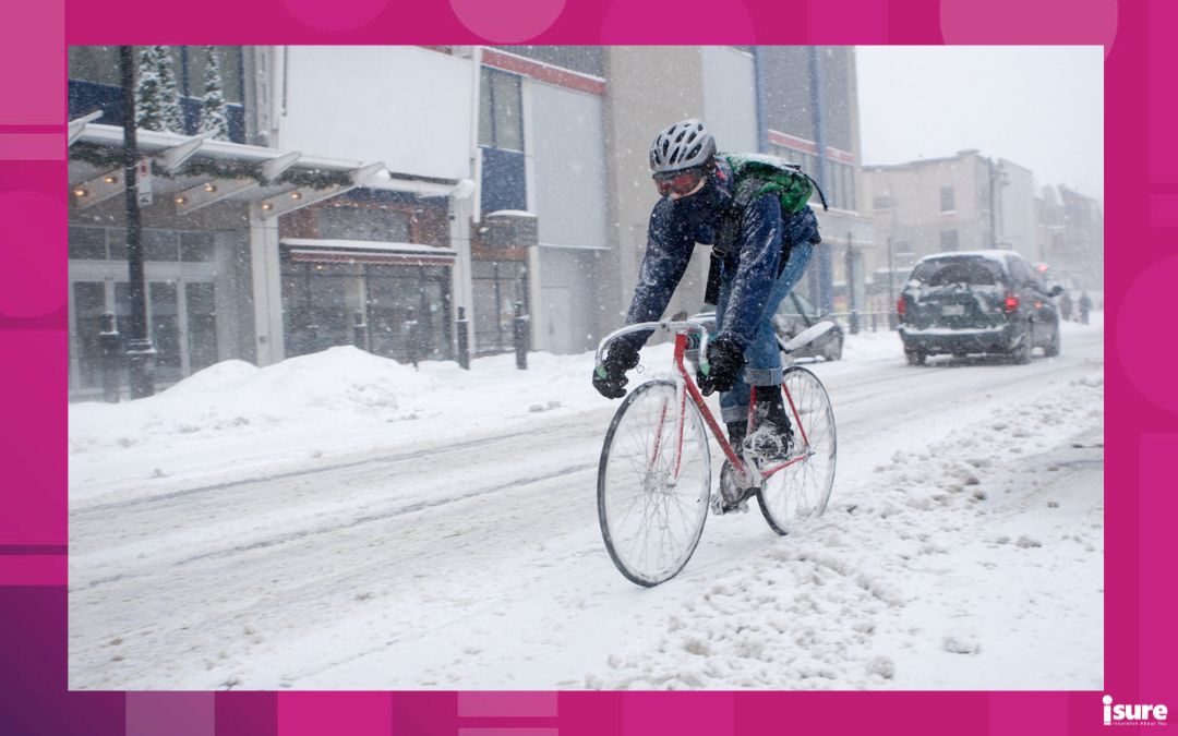 I man partaking in winter biking.