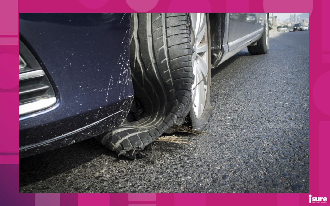 A car that has experienced a tire blowout.