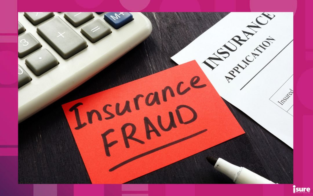 A piece of paper with "insurance fraud" written on it. Driver fraud is one of the most common types of insurance fraud.