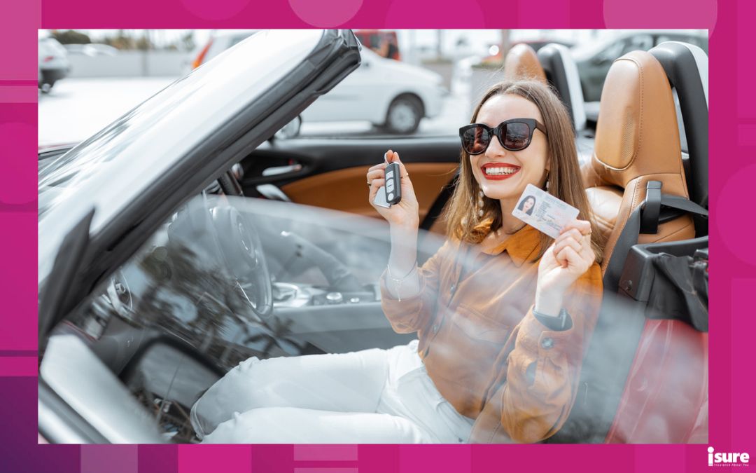 exchange an out of province licence - foreign driving experience - ortrait of cheerful woman feeling happy while sitting in the new sports car. Concept of a happy car buying or renting