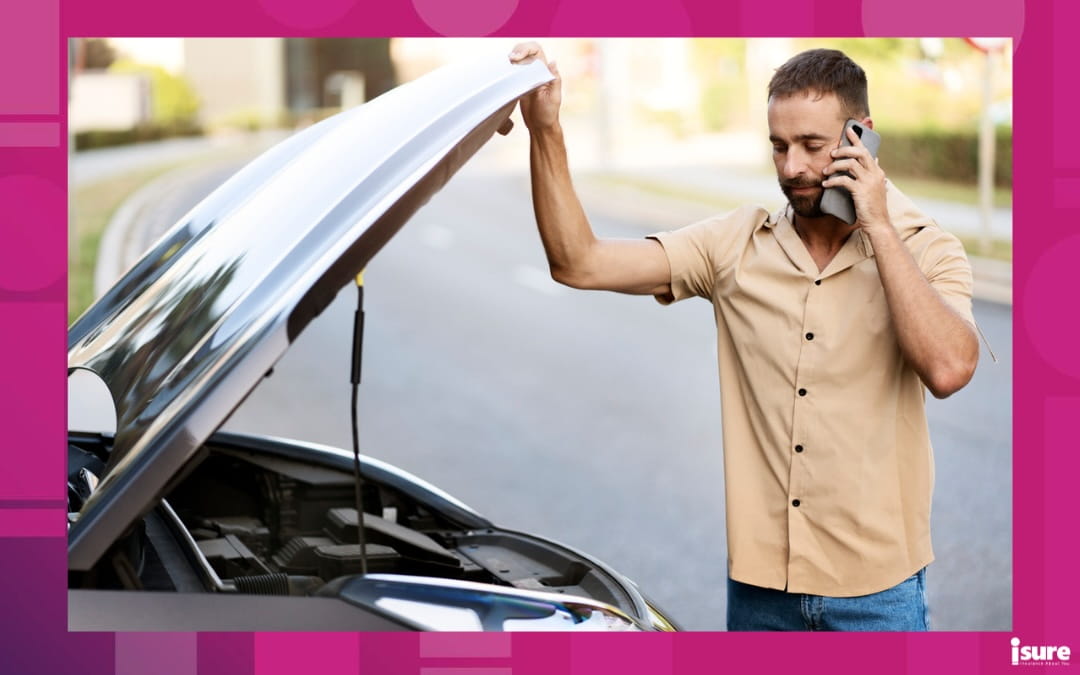 Man on phone looking under car hood showing how OPCF 35 works.