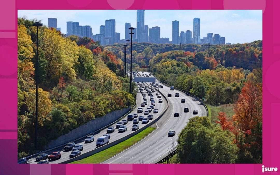 Drivers commuting on a Toronto highway. Commuting can insurance can greatly affect eachother.